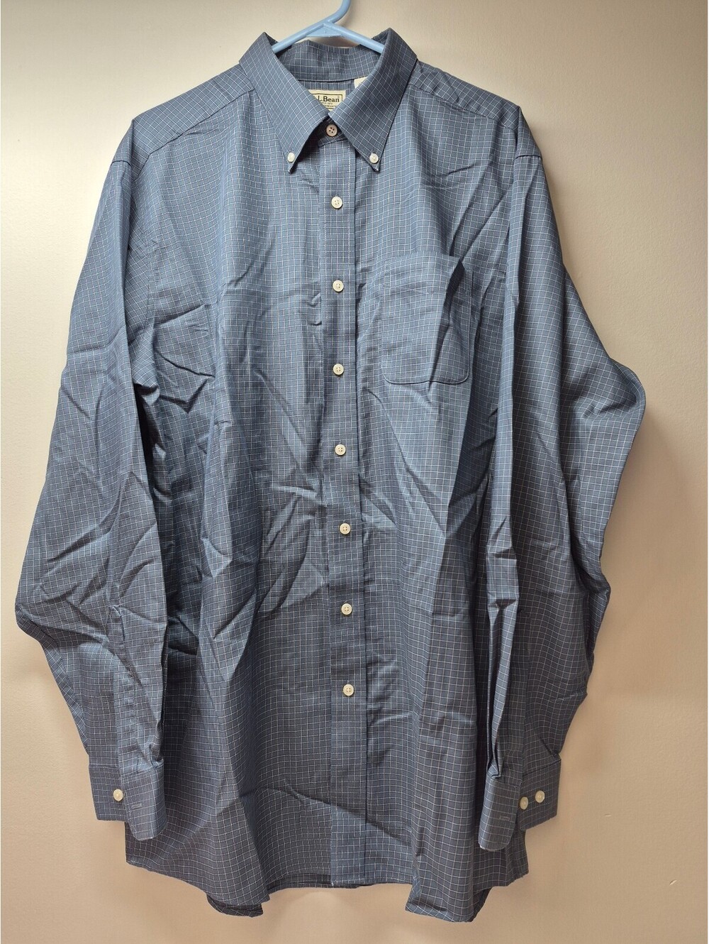 L.L.Bean Men's XL Tall Blue Button-Down Check Dress Shirt B339